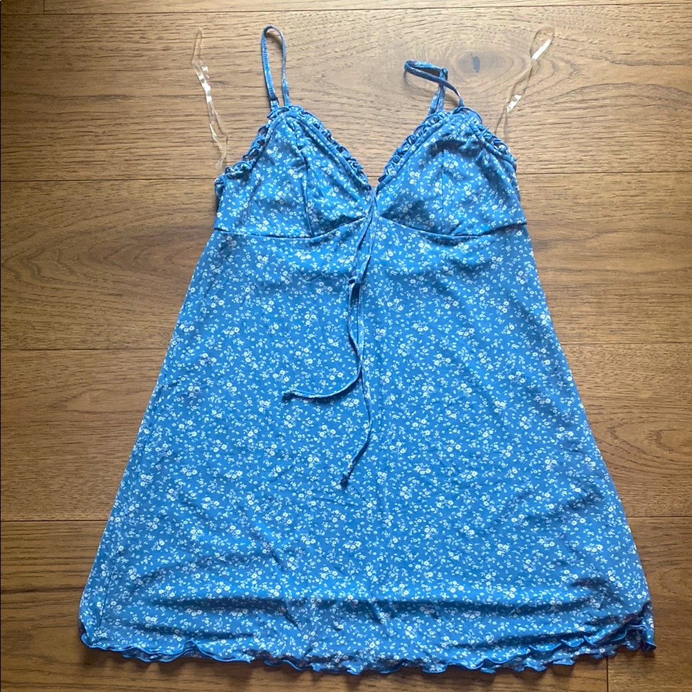 Blue Floral Spaghetti Strap Dress